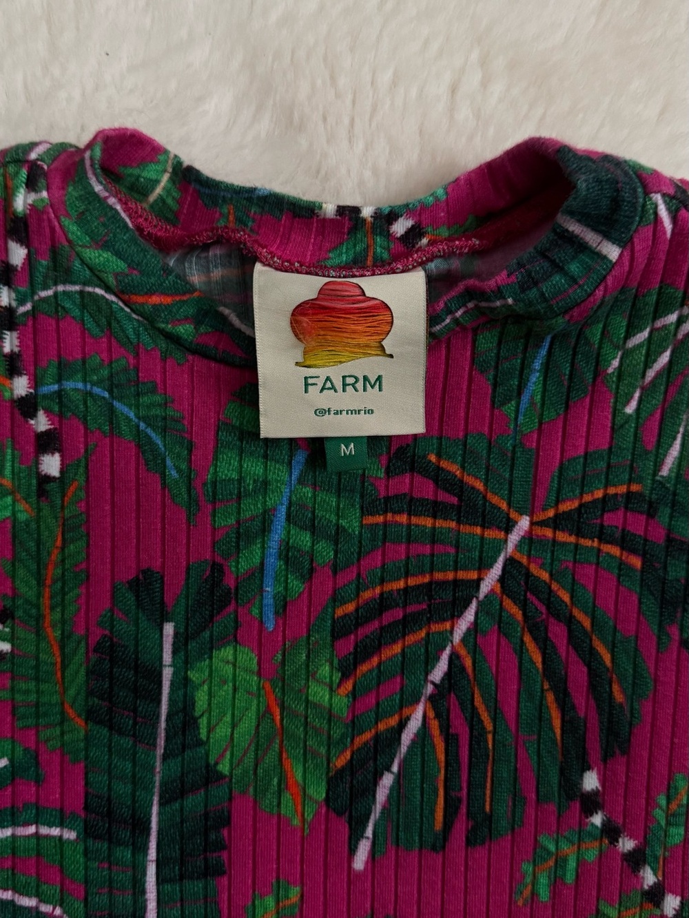 Pink Leaves Ribbed Long Sleeve Bodysuit by Farm Rio Medium - Picture 6 of 10